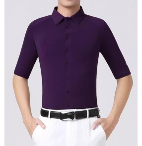 Men purple wine dark green competition latin ballroom dance shirts professional waltz tango flamenco dancing tops for man